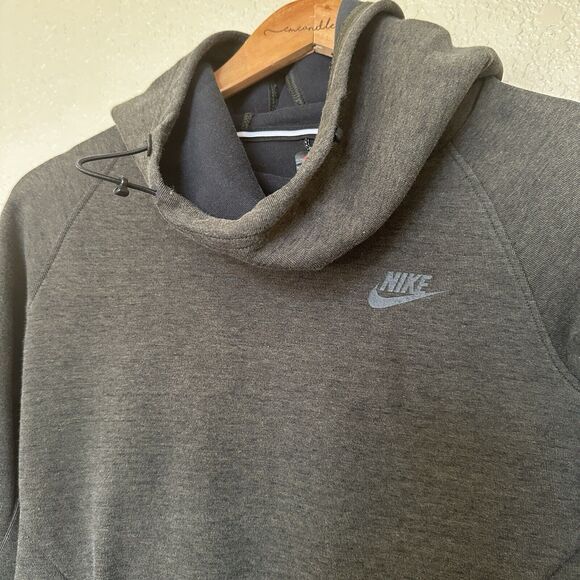Nike Funnel Neck Hooded Sweater Army Green Womens Small Pockets Sweatshirt - Picture 5 of 7
